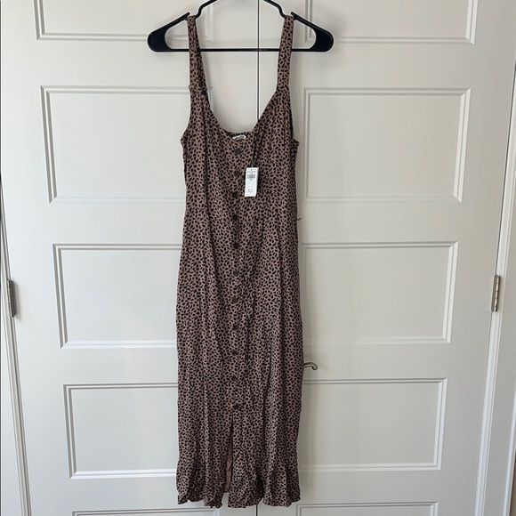 NWT Abercrombie & Fitch Brown Spotted Midi Dress - Picture 2 of 6
